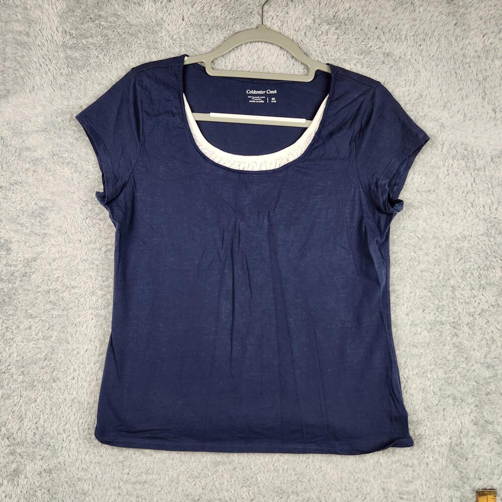Coldwater Creek Shirt Womens Medium Blue Scoop Neck Supima Cotton Stretch Tee